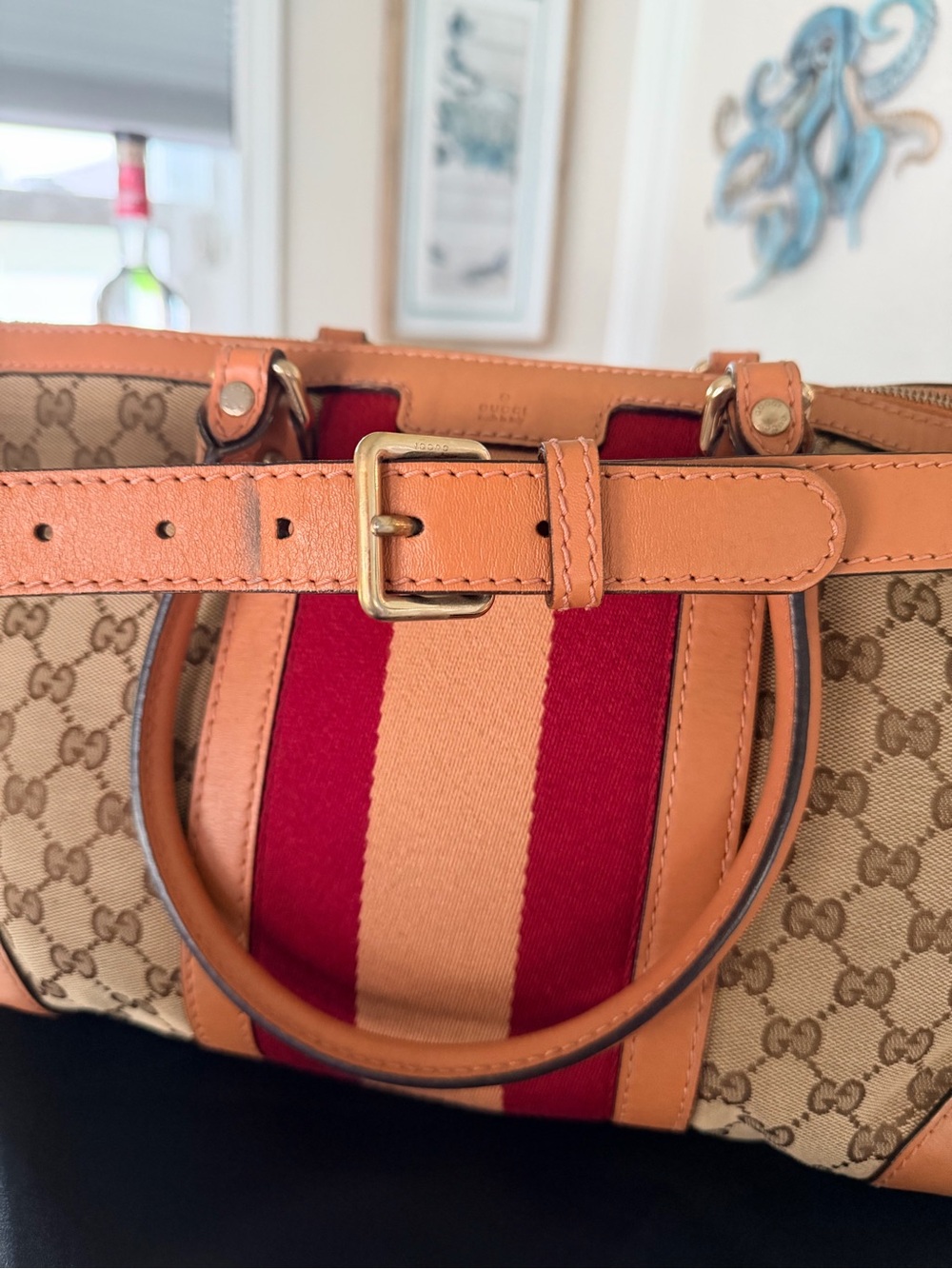 Gucci Web Boston Bag GG Canvas Medium pink crossbody - Picture 11 of 15